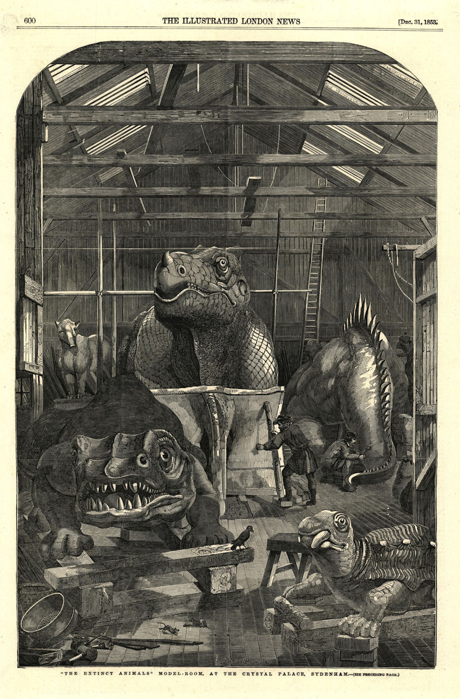 The extinct animals model-room, Crystal Palace, Sydenham. London. Dinosaurs 1853